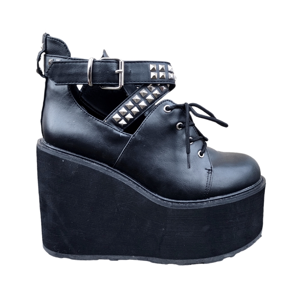 Demonia Swing 105 Stud Strap Wedge Platforms - image 4